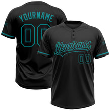Load image into Gallery viewer, Custom Black Black-Teal Two-Button Unisex Softball Jersey
