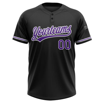 Custom Black Purple-White Two-Button Unisex Softball Jersey
