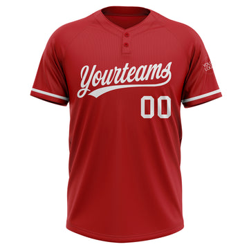 Custom Red White Two-Button Unisex Softball Jersey