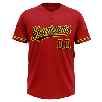 Custom Red Black-Yellow Two-Button Unisex Softball Jersey