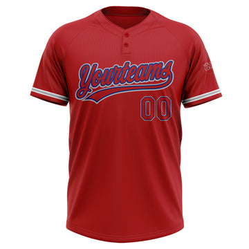 Custom Red Red Royal-Gray Two-Button Unisex Softball Jersey