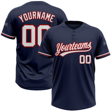 Load image into Gallery viewer, Custom Navy White-Red Two-Button Unisex Softball Jersey
