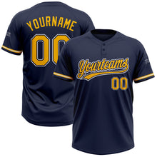 Load image into Gallery viewer, Custom Navy Gold-White Two-Button Unisex Softball Jersey
