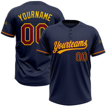 Load image into Gallery viewer, Custom Navy Crimson-Yellow Two-Button Unisex Softball Jersey

