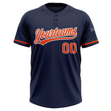 Load image into Gallery viewer, Custom Navy Orange-White Two-Button Unisex Softball Jersey
