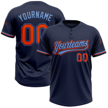 Load image into Gallery viewer, Custom Navy Orange-Powder Blue Two-Button Unisex Softball Jersey
