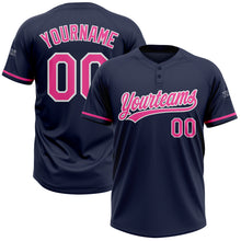 Load image into Gallery viewer, Custom Navy Pink-White Two-Button Unisex Softball Jersey
