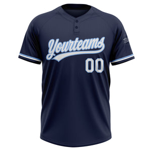 Custom Navy White-Light Blue Two-Button Unisex Softball Jersey