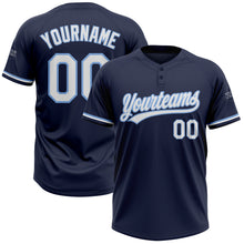 Load image into Gallery viewer, Custom Navy White-Light Blue Two-Button Unisex Softball Jersey
