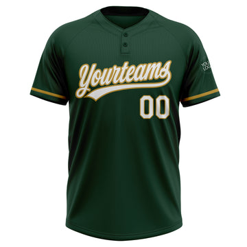 Custom Green White-Old Gold Two-Button Unisex Softball Jersey