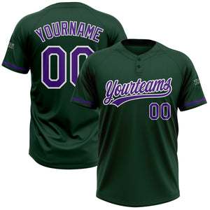 Custom Green Purple-White Two-Button Unisex Softball Jersey