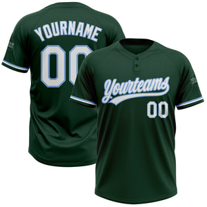 Custom Green White-Light Blue Two-Button Unisex Softball Jersey