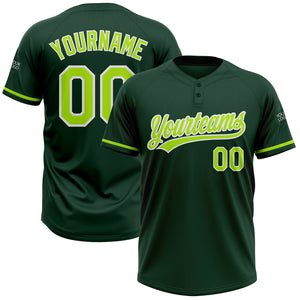 Custom Green Neon Green-White Two-Button Unisex Softball Jersey