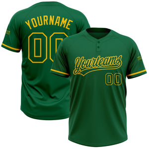 Custom Kelly Green Kelly Green-Yellow Two-Button Unisex Softball Jersey