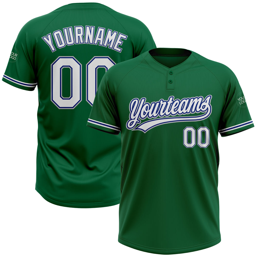 Custom Kelly Green White Royal-Gray Two-Button Unisex Softball Jersey