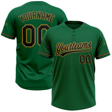 Load image into Gallery viewer, Custom Kelly Green Black-Old Gold Two-Button Unisex Softball Jersey
