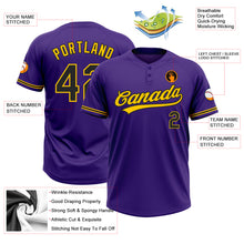 Load image into Gallery viewer, Custom Purple Black-Yellow Two-Button Unisex Softball Jersey
