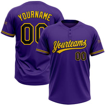 Load image into Gallery viewer, Custom Purple Black-Yellow Two-Button Unisex Softball Jersey

