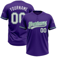 Load image into Gallery viewer, Custom Purple White-Kelly Green Two-Button Unisex Softball Jersey
