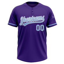 Load image into Gallery viewer, Custom Purple Light Blue-White Two-Button Unisex Softball Jersey
