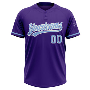 Custom Purple Light Blue-White Two-Button Unisex Softball Jersey