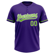 Load image into Gallery viewer, Custom Purple Neon Green-White Two-Button Unisex Softball Jersey
