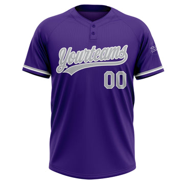 Custom Purple Gray-White Two-Button Unisex Softball Jersey