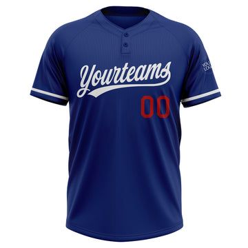 Custom Royal White-Red Two-Button Unisex Softball Jersey