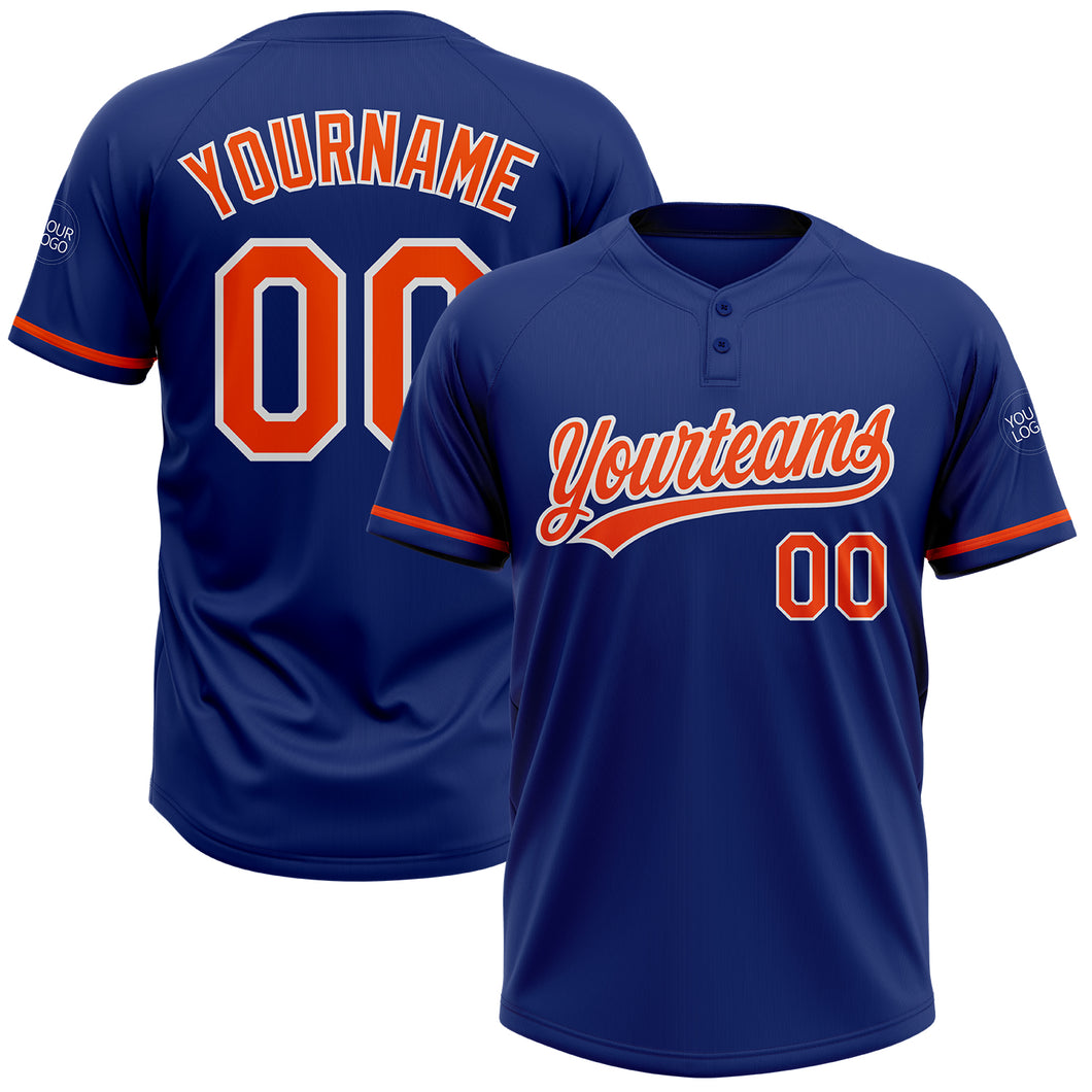 Custom Royal Orange-White Two-Button Unisex Softball Jersey