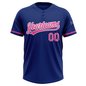 Custom Royal Pink-White Two-Button Unisex Softball Jersey