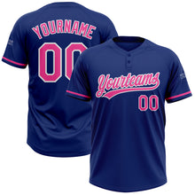 Load image into Gallery viewer, Custom Royal Pink-White Two-Button Unisex Softball Jersey
