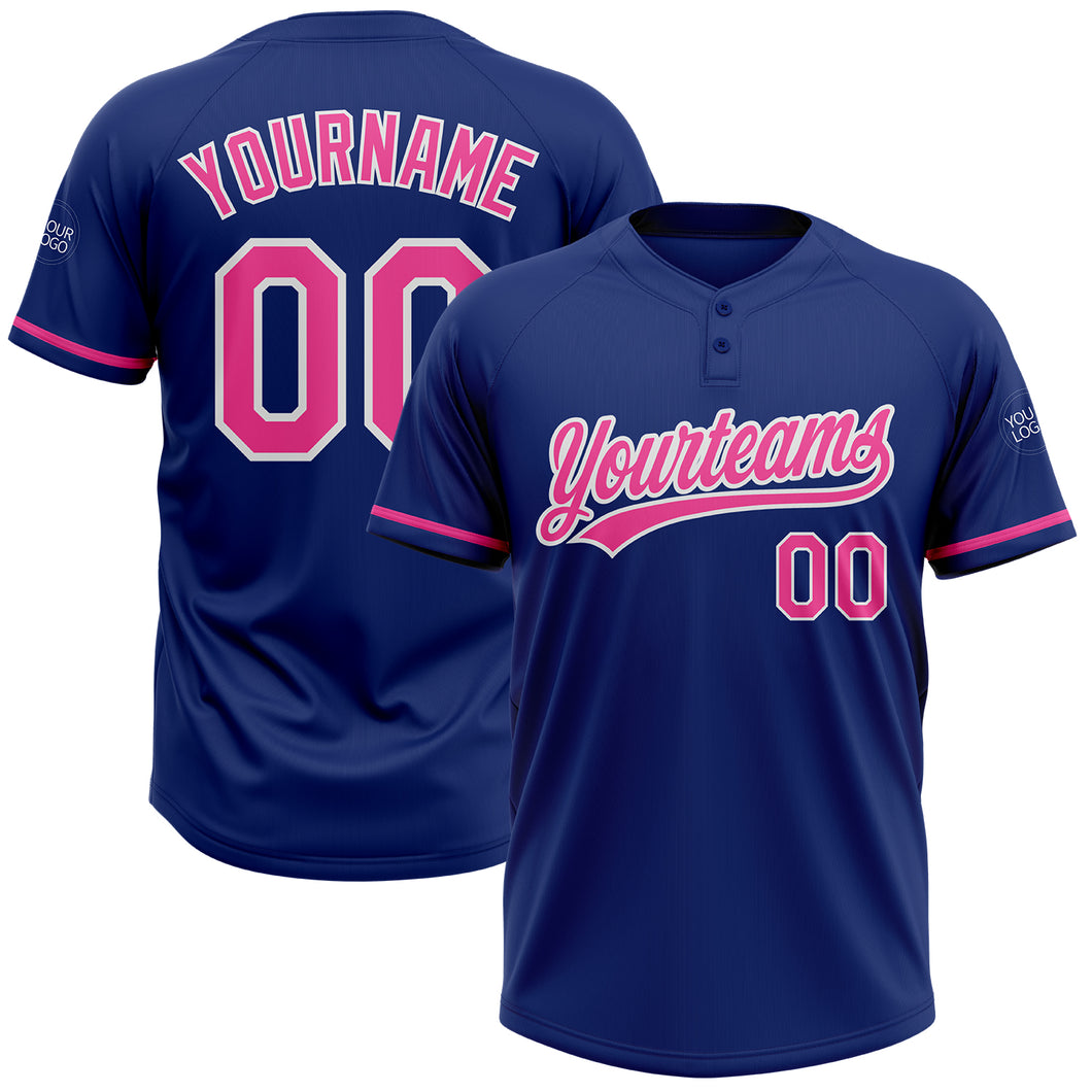 Custom Royal Pink-White Two-Button Unisex Softball Jersey