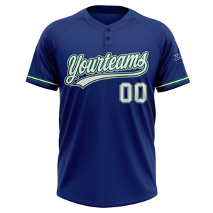 Custom Royal White Kelly Green-Gray Two-Button Unisex Softball Jersey