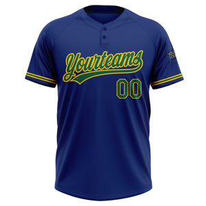 Custom Royal Kelly Green-Yellow Two-Button Unisex Softball Jersey