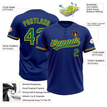 Load image into Gallery viewer, Custom Royal Kelly Green-Yellow Two-Button Unisex Softball Jersey
