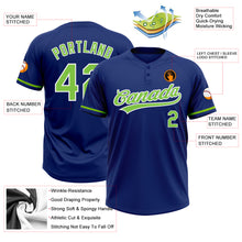 Load image into Gallery viewer, Custom Royal Neon Green-White Two-Button Unisex Softball Jersey
