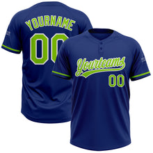 Load image into Gallery viewer, Custom Royal Neon Green-White Two-Button Unisex Softball Jersey
