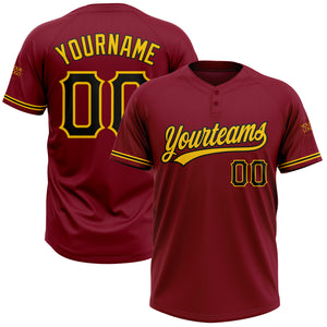 Custom Crimson Black-Yellow Two-Button Unisex Softball Jersey