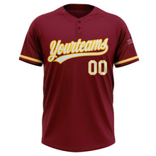 Load image into Gallery viewer, Custom Crimson White-Yellow Two-Button Unisex Softball Jersey
