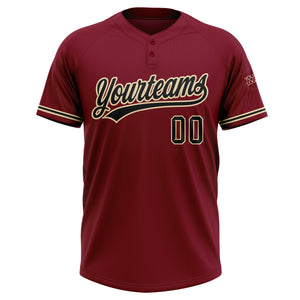 Custom Crimson Black-City Cream Two-Button Unisex Softball Jersey