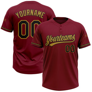 Custom Crimson Black-Old Gold Two-Button Unisex Softball Jersey