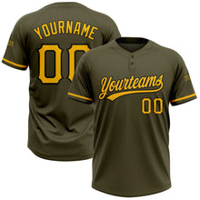 Load image into Gallery viewer, Custom Olive Gold-Black Salute To Service Two-Button Unisex Softball Jersey

