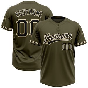 Custom Olive Black-City Cream Salute To Service Two-Button Unisex Softball Jersey