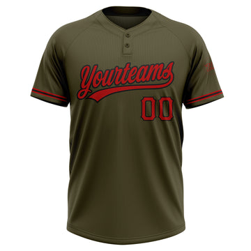 Custom Olive Red-Black Salute To Service Two-Button Unisex Softball Jersey