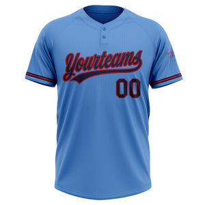 Custom Powder Blue Navy-Red Two-Button Unisex Softball Jersey