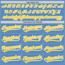 Load image into Gallery viewer, Custom Powder Blue Yellow-White Two-Button Unisex Softball Jersey
