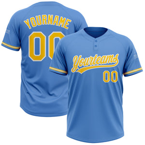 Custom Powder Blue Yellow-White Two-Button Unisex Softball Jersey