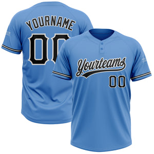 Custom Powder Blue Black-White Two-Button Unisex Softball Jersey