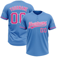 Load image into Gallery viewer, Custom Powder Blue Pink-White Two-Button Unisex Softball Jersey
