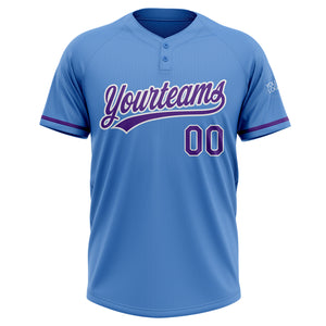 Custom Powder Blue Purple-White Two-Button Unisex Softball Jersey